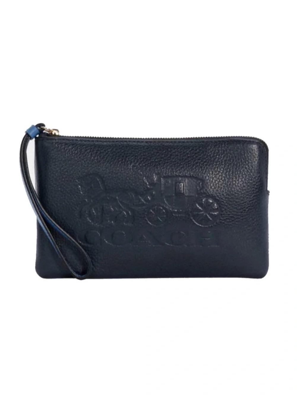 Coach Large Corner Zip Wristlet Wallet With Horse And Carriage Navy